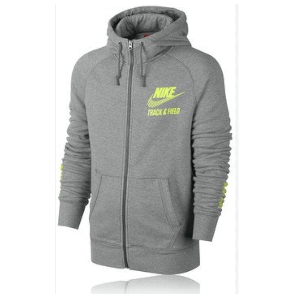 Nike Men's Futura Fleece S Full Zip Hoodie Jacket Gray Volt Track & Field 03